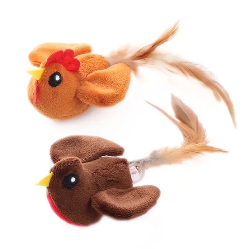 Purtomas paukščių stiliaus plunksnų kačių draskymo žaislas su plastikiniu traukiamu skirtuku
