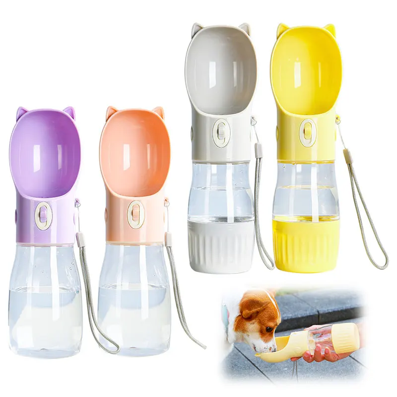 Novo deseño 2 en 1 botella de auga multifunción para viaxes para mascotas ao aire libre