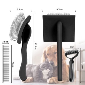 3 Pack Set Sisir Rambut Remover Pet kanggo Anjing Kucing Rambut Panjang