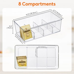 Organizador de bolsas de té apilables personalizados con tapa superior transparente, caixa de almacenamento dividida para armarios de cociña