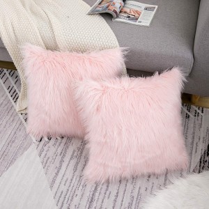Pillow Fluffy ສີບົວປົກຫຸ້ມ Faux Fur Merino Style Square Fuzzy Decor Case