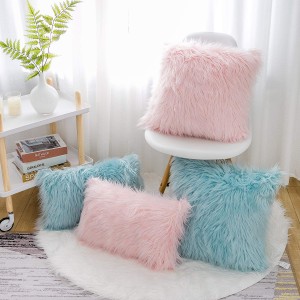 Pink Fluffy Pillow Covers Faux Fur Merino Style Square Fuzzy Decor Cushion Case