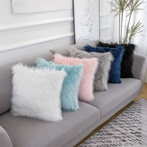 Pink Fluffy Pillow Inovhara Faux Fur Merino Style Square Fuzzy Decor Cushion Case