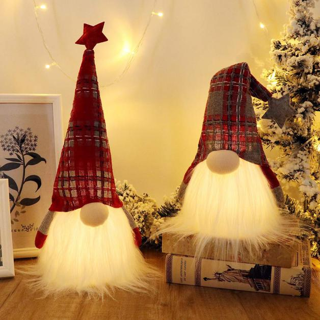 Confezione da 2 luci da gnomo natalizi con motivo scozzese e timer