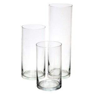 Centrotavola con vasi cilindrici in vetro per la decorazione della tavola di casa