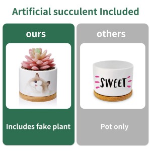 IFake Artificial Succulents Plant Ceramic Pots Cat Planter Gifts Home Decor