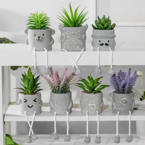 Mini podiņos, radoši mākslīgi sukulenti augi mājas rakstāmgalda dekors