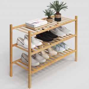 3-Tier Shoe Rack para sa Closet Stackable Shoe Shelf Multifunctional Bamboo Organizer