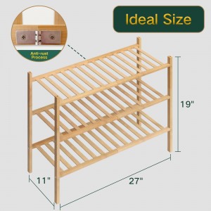 3-Tier Shoe Rack para sa Closet Stackable Shoe Shelf Multifunctional Bamboo Organizer