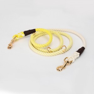 Correa de corda de algodón de luxo para mascotas, correa de perro de corda feita a man de cor personalizada con dous ganchos de presión