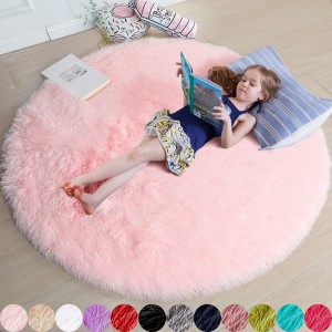 Roze rond tapijt voor meisjesslaapkamer Pluizig cirkelharig tapijt Schattig kamerdecor
