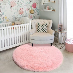 Mavokely Round Rug ho an'ny zazavavy Bedroom Fluffy Circle Furry Carpet Cute Room Decor