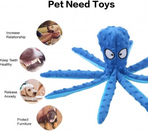 Groothandel aangepaste Octopus vorm hond piepende speelgoed geen vulling pluche hond kat speelgoed huisdier kauwspeelgoed
