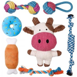 Custom 7 Pack Set Dog Toy Pack Interactive Cotton Rope Squeaky Dog Toys Set
