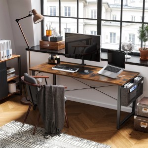 大型コンピュータライティングデスク在宅勤務オフィスデスク収納バッグ付きヘッドフォンフック