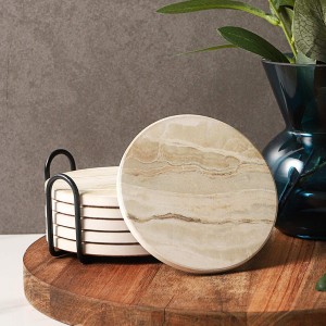 Marble Ceramic Drink Coasters with Holder Absorbent Tabletop Protection Cup Home Decor