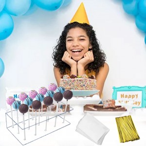 Acryl-Lollipop-Halter, Cake-Pop-Ständer, zur Präsentation von Leckereien, Taschen, goldfarbene metallische Drehbänder für Süßigkeiten