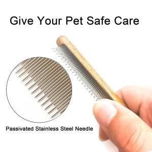 Алатки за чешлање миленичиња за чешлање за отстранување на влакна за мачки со издржлива дрвена рачка