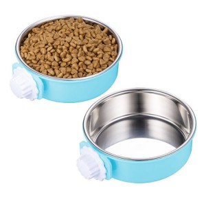 Jualan Panas Bulat Stainless Steel Mangkuk Makan Haiwan Peliharaan Mangkuk Air Minum Kucing Anjing Gantung Mudah Alih