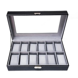 Watch Dislpay Box Collection Organizer Pu Leather with Glass Top
