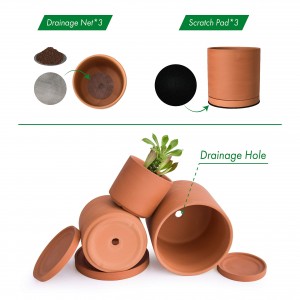 Terracotta Pots ከውሃ ማስወገጃ እና ከሳዉር ጋር ዘመናዊ የቤት ማስጌጫ