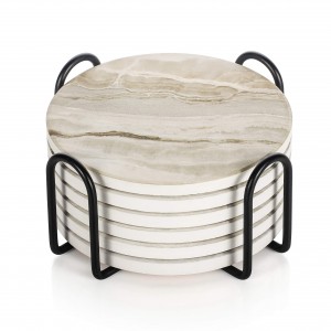 Sous-verres en céramique de marbre avec support, tasse de Protection de table absorbante, décoration de maison