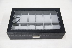 Watch Dislpay Box Collection Organizer Pu Leather with Glass Top