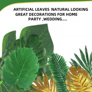 Hojas de palma artificiales, hojas tropicales doradas, tallos, decoración de playa para fiesta en la jungla