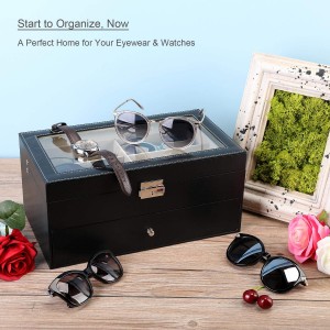Sunglasses Organizer Leather Multiple Eyeglasses Display Case Collection Storage Box