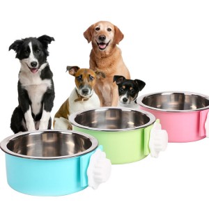 뜨거운 판매 라운드 스테인레스 스틸 애완 동물 먹이 그릇 휴대용 교수형 개 고양이 마시는 물 그릇