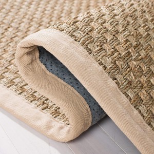 Tapit li ma jiżloqx tal-fibra naturali Border Basketweave Seagrass Accent Rug Floor Decor