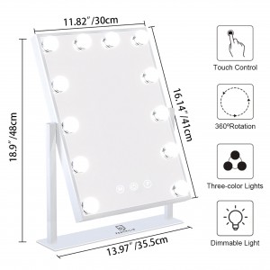 កញ្ចក់​តុបតែង​មុខ​ដែល​មាន​ពន្លឺ​ Touch Control ពន្លឺ Dimmable Light Detachable Magnification Decor