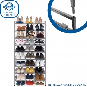 Freestanding Panyimpenan Rak Pangatur Stackable awét Metal Shoe Rack pikeun Entryway