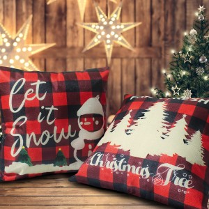 Christmas Throw Pillow အဖုံး ၄ ခု ဆောင်းရာသီ အားလပ်ရက်တွေမှာ Plaid အပြင်အဆင်