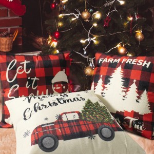 クリスマス クッションカバー 枕カバー 4枚セット 冬 ホリデー チェック柄 装飾