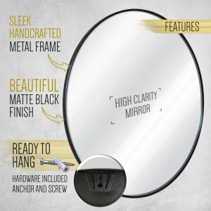 Stensko ogledalo s črnim krogom, sodoben dekor za kopalnico