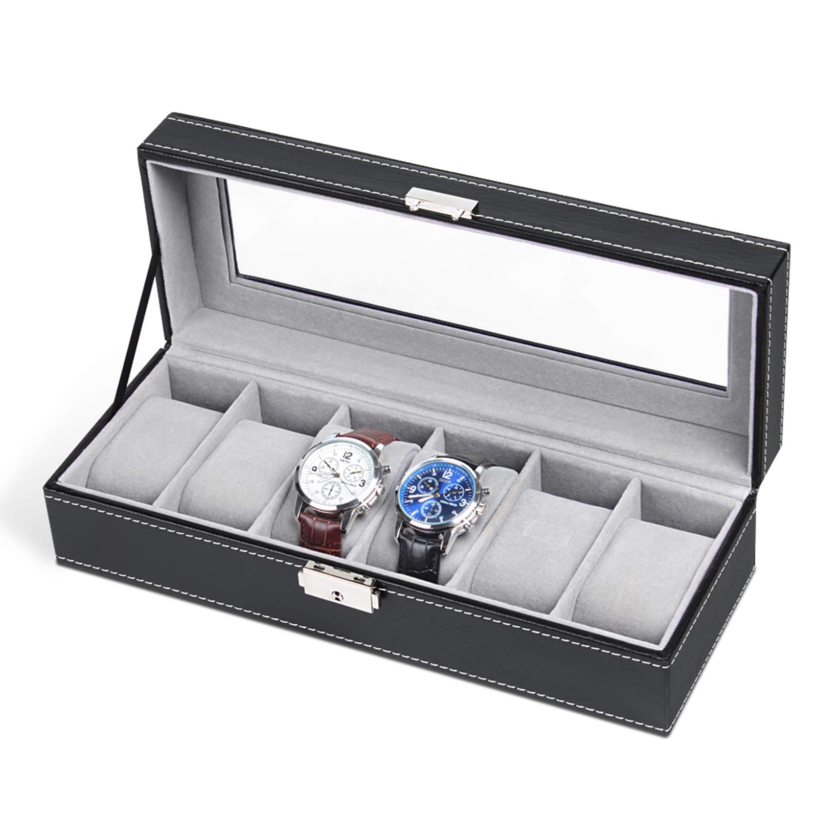 Leather Watch Box Display Case Collection Organizer Glass Jewelry Storage