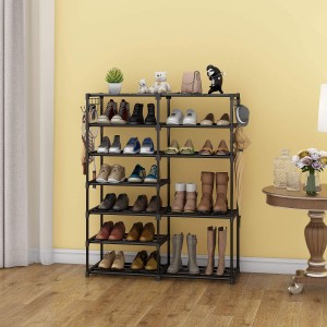 I-7 Tiers Taller Shoe Rack Metal Shelf Storage Organis with Side Hooks for Entryway