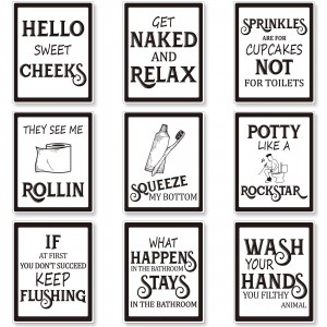 Impresiones artísticas para el baño, decoración de la pared del hogar, letreros Vintage divertidos con refranes, cartel con eslogan de fuente negra