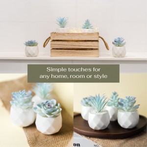 Plantas suculentas artificiais azuis Vasos de cerâmica Planta falsa Decoração de mesa para casa
