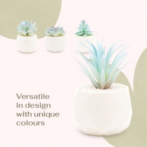 Blue Artificial Succulent Plants Ceramic Pots Faux Plant Home Desk Decor