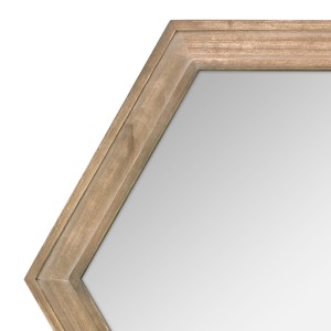 Espejo de pared colgante hexagonal, marco de madera natural, decoración rústica de granja