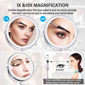 Gidan-ag nga Makeup Mirror Doble-Sided Dimmable Magnifying Rechargeable Adjustable Dekorasyon