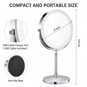 Lighted Makeup Mirror Double Sided Dimmable Magnifying Rechargeable Adjustable Decor