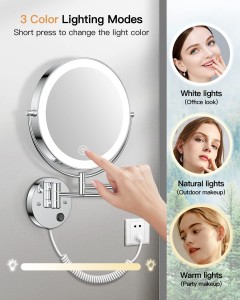 Gương trang điểm có đèn treo tường Gương trang điểm làm mờ vô cấp Đèn LED phóng đại hai mặt