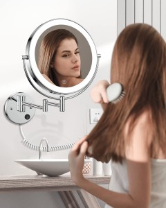 Stensko osvetljeno kozmetično ogledalo za ličila brezstopenjsko zatemnitev povečevalna LED dvostranski dekor