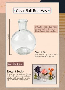 Vasi trasparenti con boccioli di sfere, vasi di fiori in vetro trasparente, decorazioni per la casa