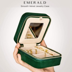 Velvet Travel Jewelry Box Organizer Portable Storage Holder Case for Women with Mirror