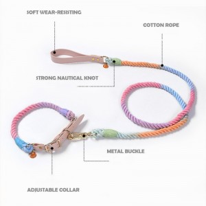 Hot Selling Luxury Custom Dog Collar and Leash Set Adjustable Cotton Rope Pet Collar and Leash Set