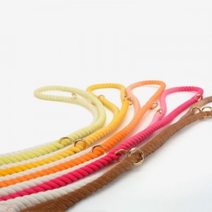 Luxe katoenen touw huisdierriem gepersonaliseerde kleur handgemaakte touw hondenriem met twee karabijnhaken